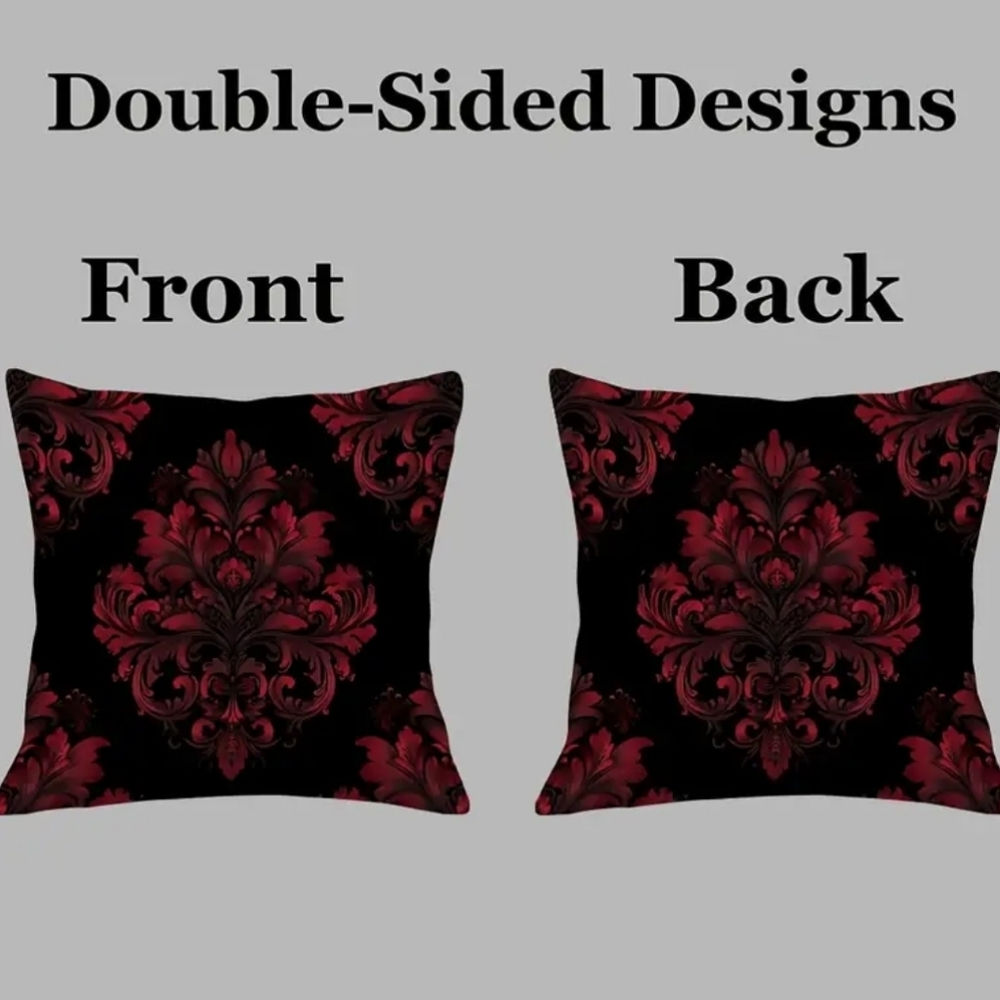 🐎NEW! Set Of Crimson And Black Damask Pillow Covers 18x18 - Picture 3 of 5